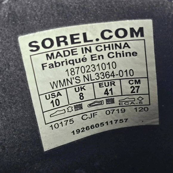 Sorel Women's Joan Of Arctic Black Leather Wedge Zip Bootie Waterproof Size 10 - Picture 14 of 16